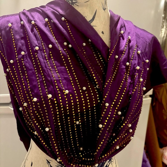 VTG Beaded & Stoned Scarf Wrap Bead Detailing Rhinestone - Picture 2 of 7